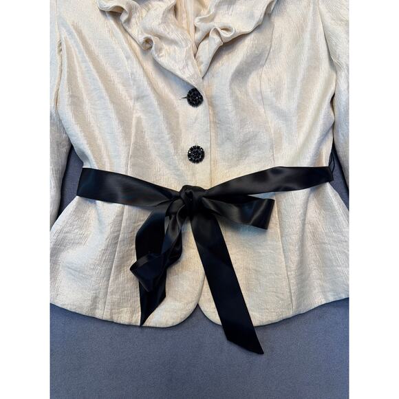 Adrianna Papell Jacket Champagne 3/4 Sleeve Ruffle Belt Elegant Blazer Coat WM 8 - Picture 4 of 12